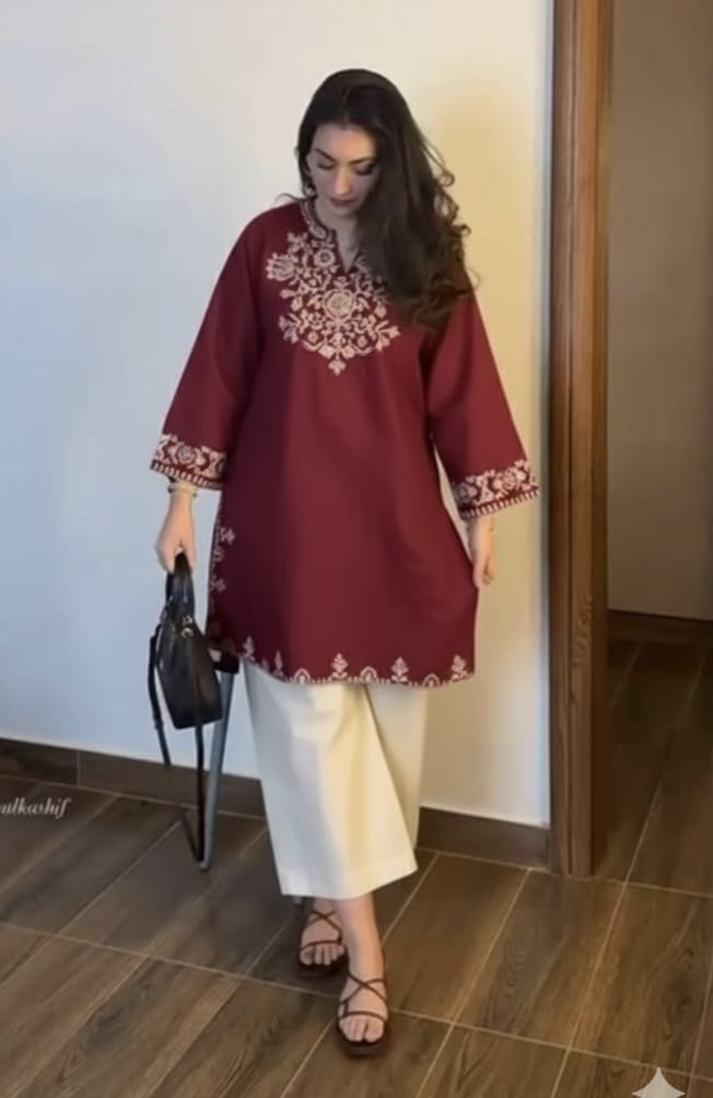 Red Cotton Embroidered Kurta Set with Palazzo Pants