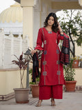 Patch work Red Cotton kurta set with malmal Dupatta