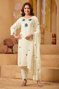 Women's Floral Embroidered Straight Cambric Cotton Kurta Set