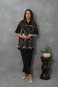 Premium Black Embroidered Cotton Top with Pants