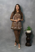 Premium Mocha Embroidered Cotton Top with Pants