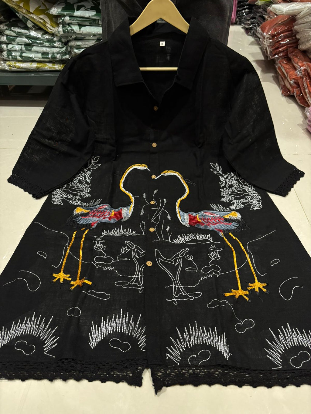 Premium Black Embroidered Cotton Top with Pants