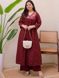Maroon Muse Thread Embroidered Pure Cotton Kurta Set