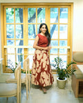 Women's Maroon Cotton Top with Floral Long Skirt