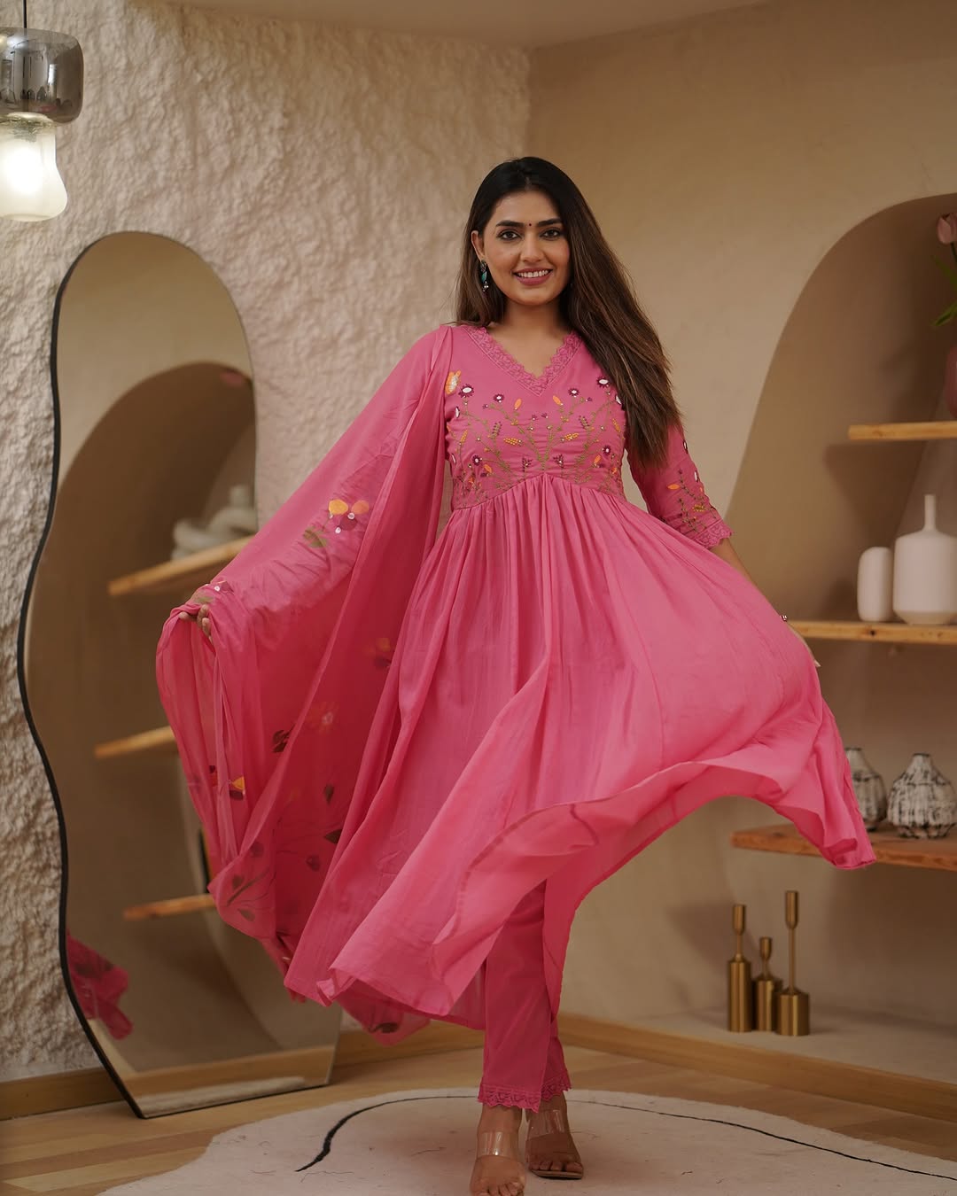 Raspberry Embroidered Anarkali set