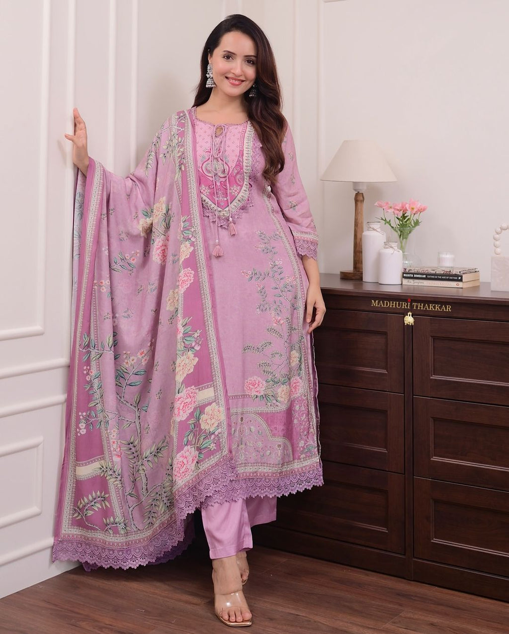 Lilac Pakistani Hand Embroidery suit