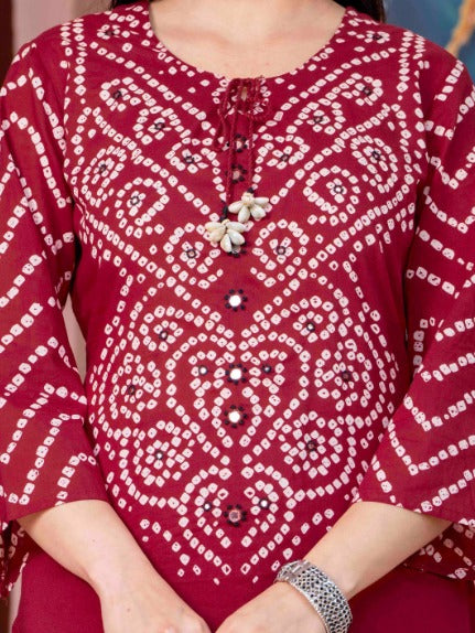 Maroon Bandhani Embroidery & Dupatta Set