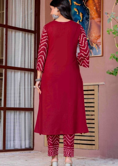 Maroon Bandhani Embroidery & Dupatta Set