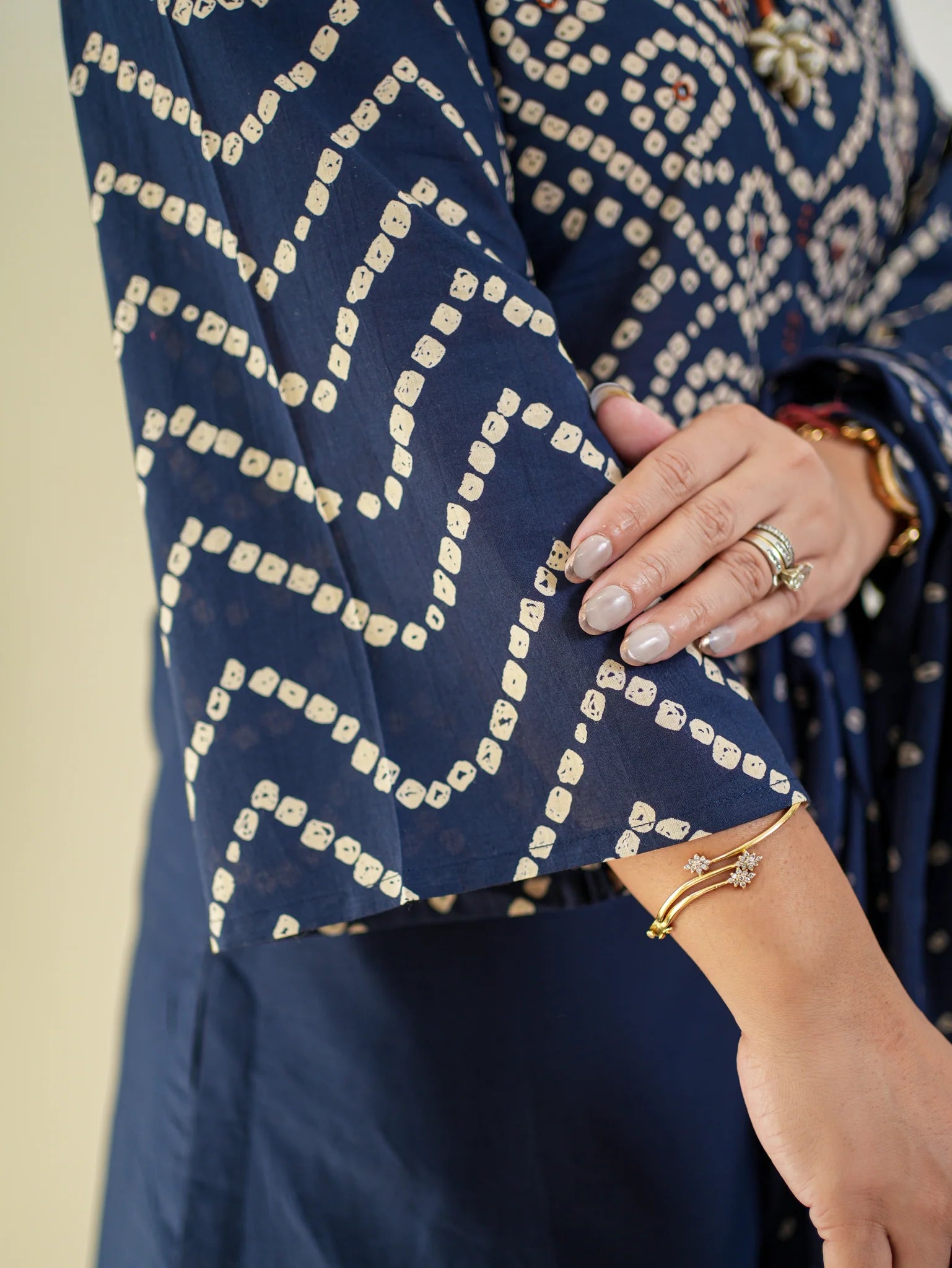 Navy Blue Bandhani Printed Kurta Set with Dupatta