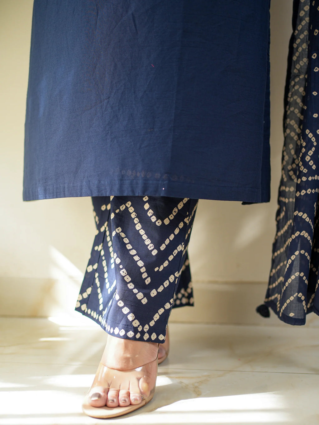 Navy Blue Bandhani Printed Kurta Set with Dupatta