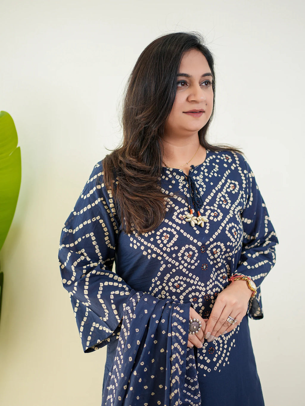Navy Blue Bandhani Printed Kurta Set with Dupatta