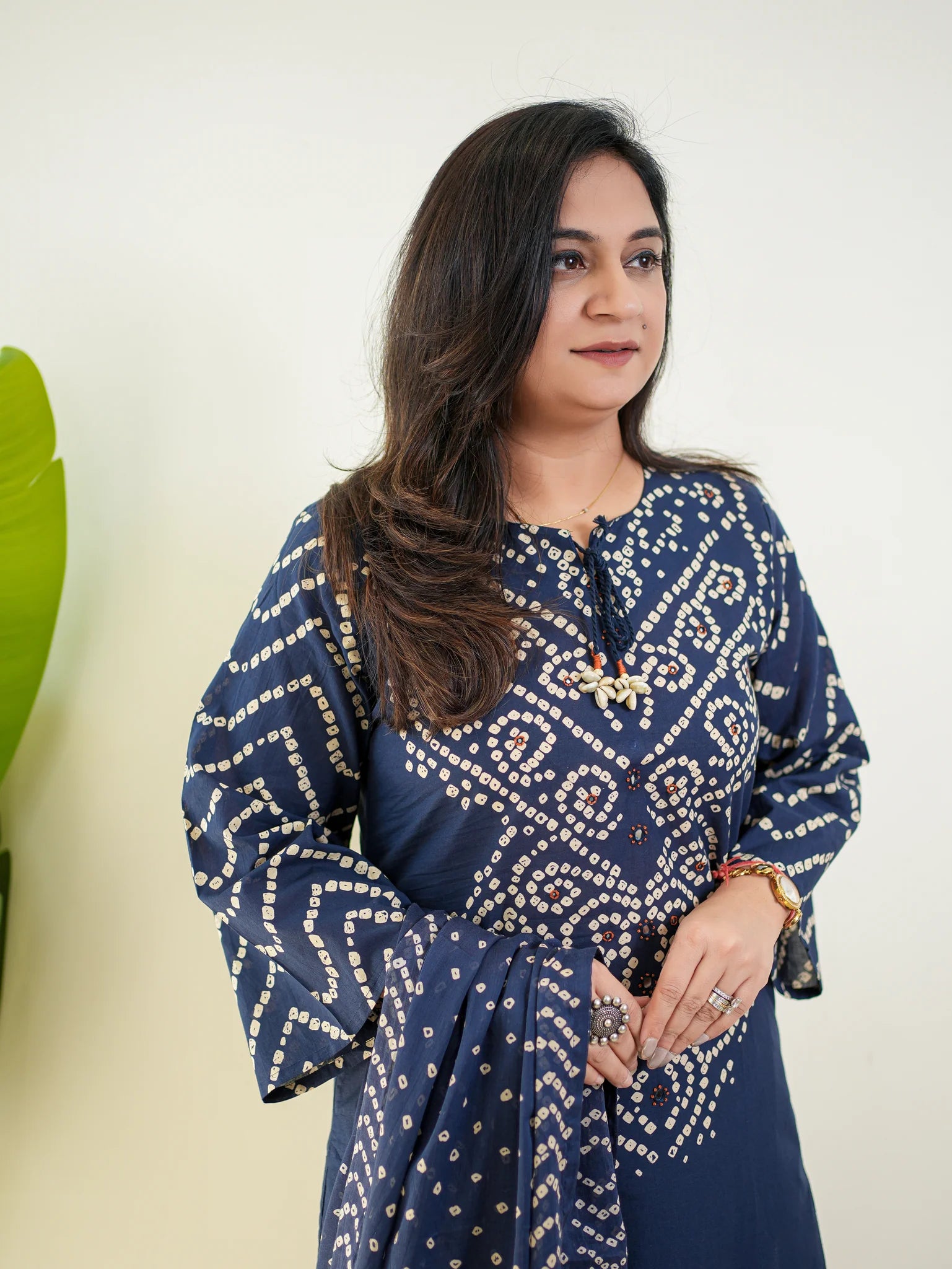Navy Blue Bandhani Printed Kurta Set with Dupatta