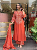 Rust Orange Cotton Bandhani Kurta Set with Dupatta for Women